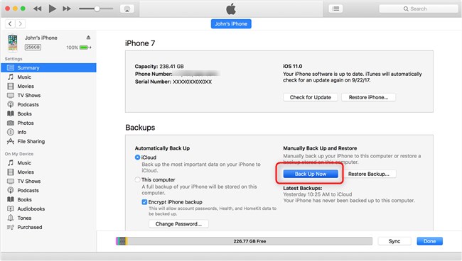 backup iPhone to iTunes before iOS 13 update