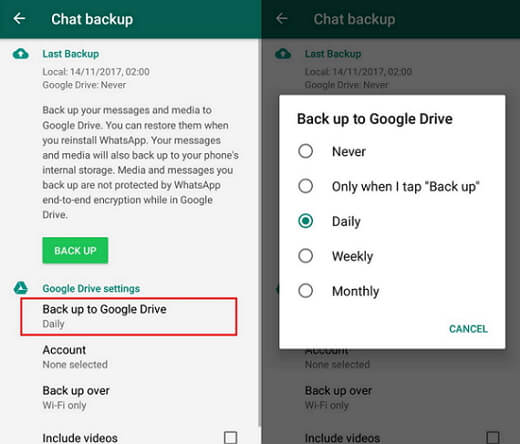 backup whatsapp messages to Google Drive