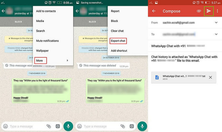 email whatsapp chats on Android