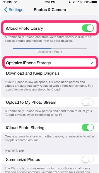  iCloud Photos optimized storage