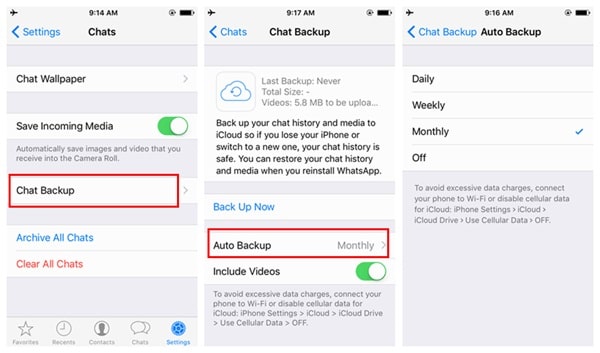 backup iPhone WhatsApp messages to iCloud