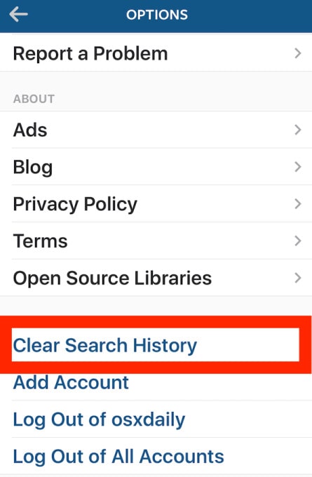clear instagram search history