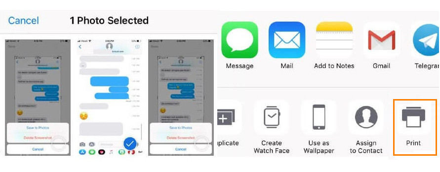 print text messages from iPhone via Screenshots