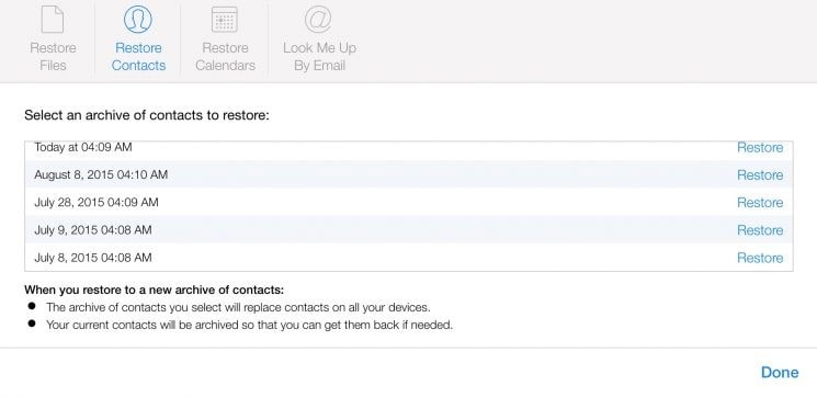 recover contacts from iCloud