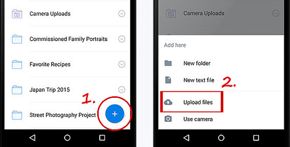 upload the files on Android phone