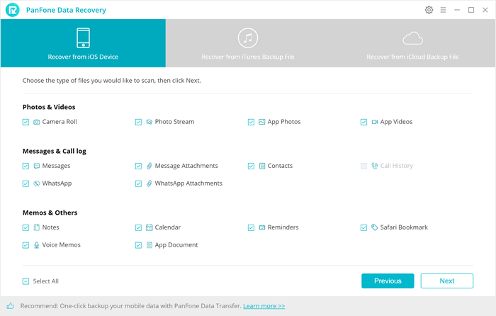 ios data recovery main interface