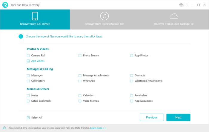 select App videos to recover
