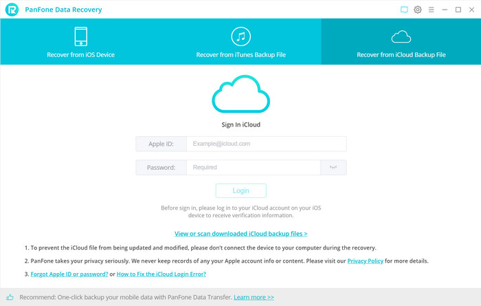 sign in to recover from iCloud file
